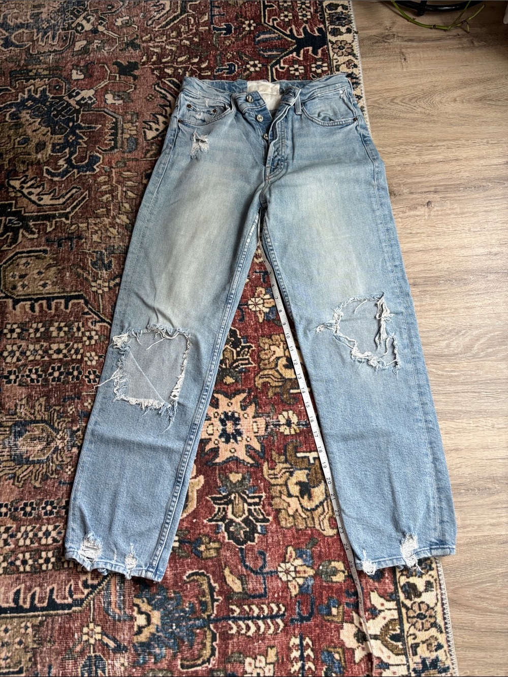 MOTHER Light Blue Distressed Ankle Jeans